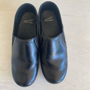 Dansko Black Leather Classic Slip-On Clogs